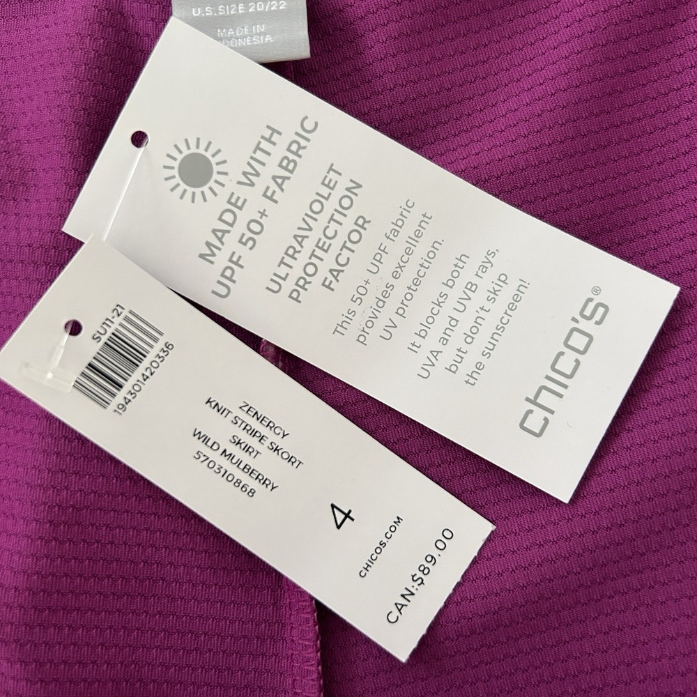Chico's Zenergy Women XXL Purple Multicolor Size 4 Stripe Skort Skirt 20/22 NWT - Picture 11 of 15